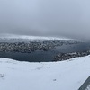 Panorama from further along the ledge, encompassing most of Tromsø and the viewpoint itself.