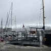 The view over the harbour from directly outside the hotel.
Lots of snow; the mountain in the distance is immersed in cloud.